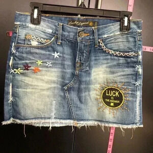 Lucky Brand Y2K Zoe Boho, Embroidered Patchwork Denim Mini Skirt - 00/24